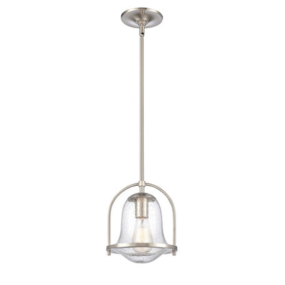 Atlas Lighting Connection 8in 1-Light Mini Pendant | Transitional Satin Nickel and Clear Seeded Glass | Kitchen Island & Dining | Model CL11568-NK