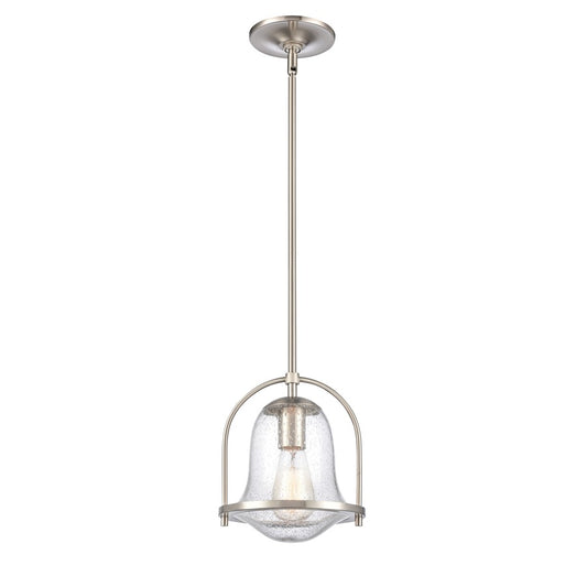 Atlas Lighting Connection 8in 1-Light Mini Pendant | Transitional Satin Nickel and Clear Seeded Glass | Kitchen Island & Dining | Model CL11568-NK