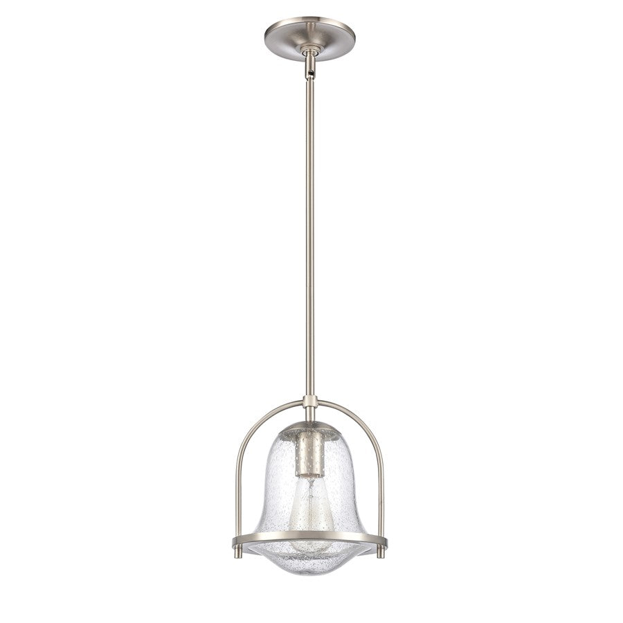Atlas Lighting Connection 8in 1-Light Mini Pendant | Transitional Satin Nickel and Clear Seeded Glass | Kitchen Island & Dining | Model CL11568-NK