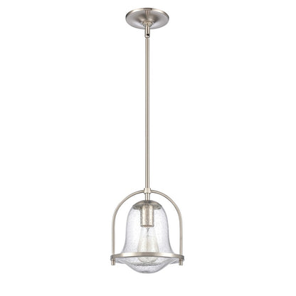 Atlas Lighting Connection 8in 1-Light Mini Pendant | Transitional Satin Nickel and Clear Seeded Glass | Kitchen Island & Dining | Model CL11568-NK