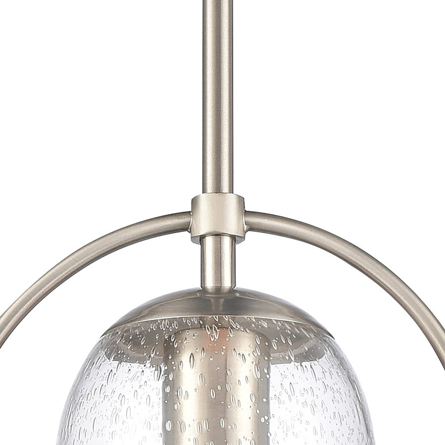 Atlas Lighting Connection 8in 1-Light Mini Pendant | Transitional Satin Nickel and Clear Seeded Glass | Kitchen Island & Dining | Model CL11568-NK
