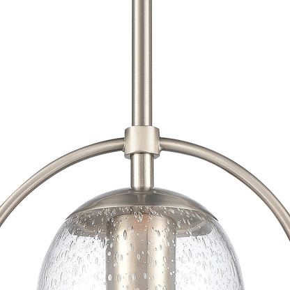 Atlas Lighting Connection 8in 1-Light Mini Pendant | Transitional Satin Nickel and Clear Seeded Glass | Kitchen Island & Dining | Model CL11568-NK