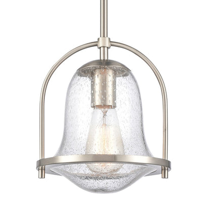 Atlas Lighting Connection 8in 1-Light Mini Pendant | Transitional Satin Nickel and Clear Seeded Glass | Kitchen Island & Dining | Model CL11568-NK