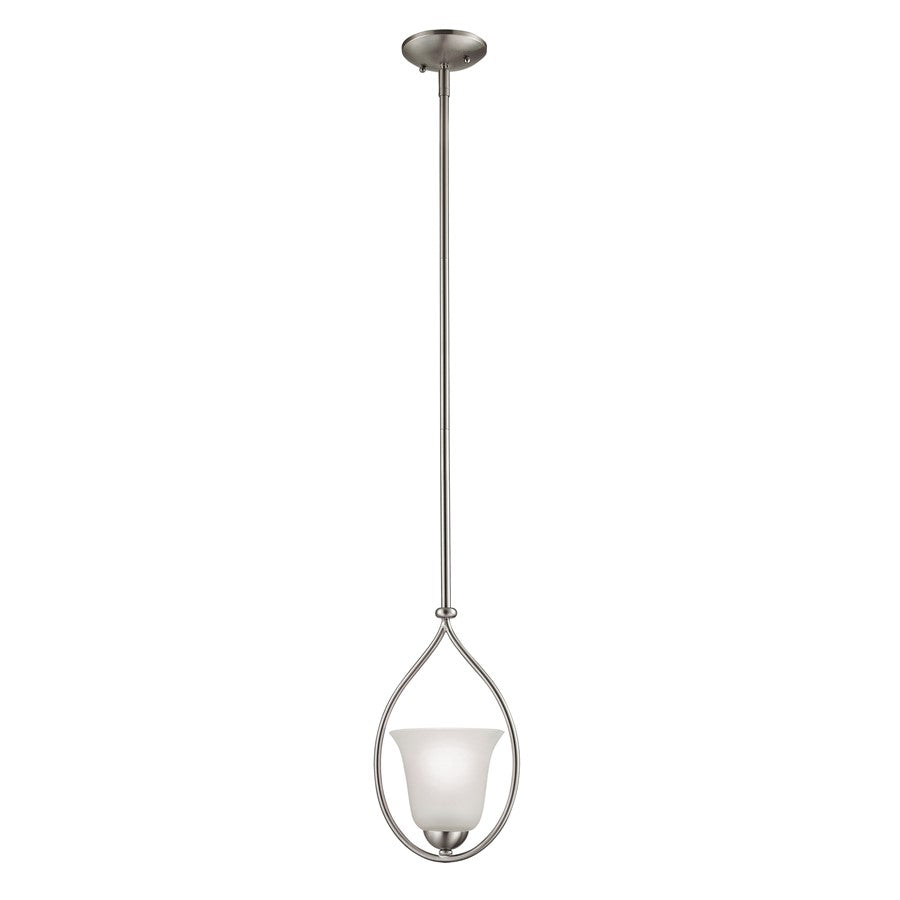 Atlas Lighting Conway 8in 1-Light Mini Pendant | Traditional Brushed Nickel and White Frosted Glass | Kitchen Island & Dining Room | Model CL11570-NK