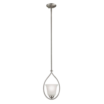 Atlas Lighting Conway 8in 1-Light Mini Pendant | Traditional Brushed Nickel and White Frosted Glass | Kitchen Island & Dining Room | Model CL11570-NK