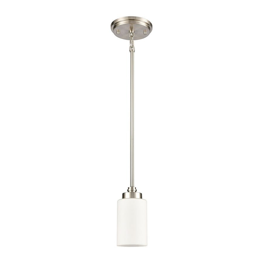 Atlas Lighting Dawson 4in 1-Light Mini Pendant | Transitional Satin Nickel and White Glass | Kitchen Island & Dining Room | Model CL11574-NK