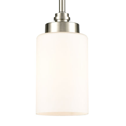 Atlas Lighting Dawson 4in 1-Light Mini Pendant | Transitional Satin Nickel and White Glass | Kitchen Island & Dining Room | Model CL11574-NK