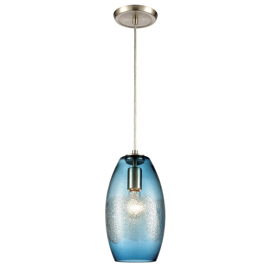 Atlas Lighting Ebbtide 6in 1-Light Mini Pendant | Modern Aqua Blue Glass and Satin Nickel | Kitchen Island & Dining Room | Model CL11576-BL