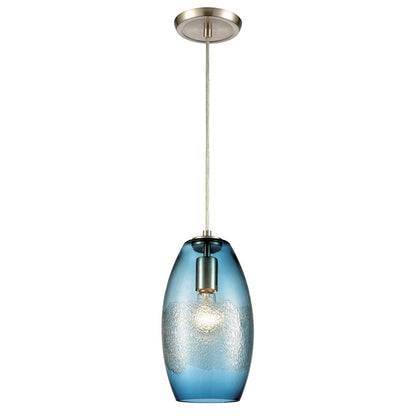 Atlas Lighting Ebbtide 6in 1-Light Mini Pendant | Modern Aqua Blue Glass and Satin Nickel | Kitchen Island & Dining Room | Model CL11576-BL