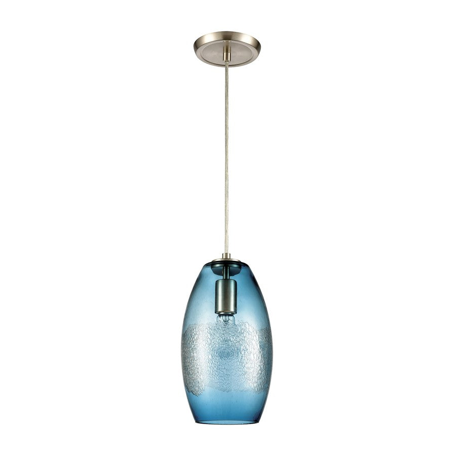 Atlas Lighting Ebbtide 6in 1-Light Mini Pendant | Modern Aqua Blue Glass and Satin Nickel | Kitchen Island & Dining Room | Model CL11576-BL