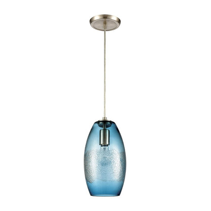 Atlas Lighting Ebbtide 6in 1-Light Mini Pendant | Modern Aqua Blue Glass and Satin Nickel | Kitchen Island & Dining Room | Model CL11576-BL