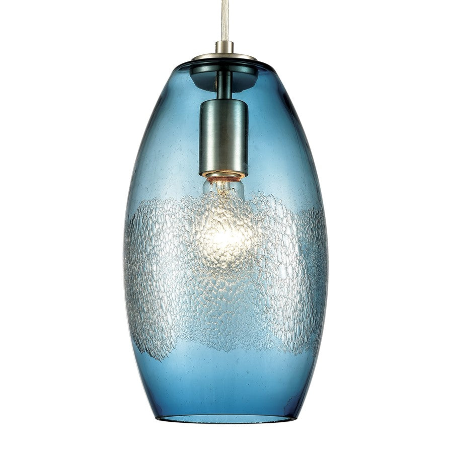 Atlas Lighting Ebbtide 6in 1-Light Mini Pendant | Modern Aqua Blue Glass and Satin Nickel | Kitchen Island & Dining Room | Model CL11576-BL