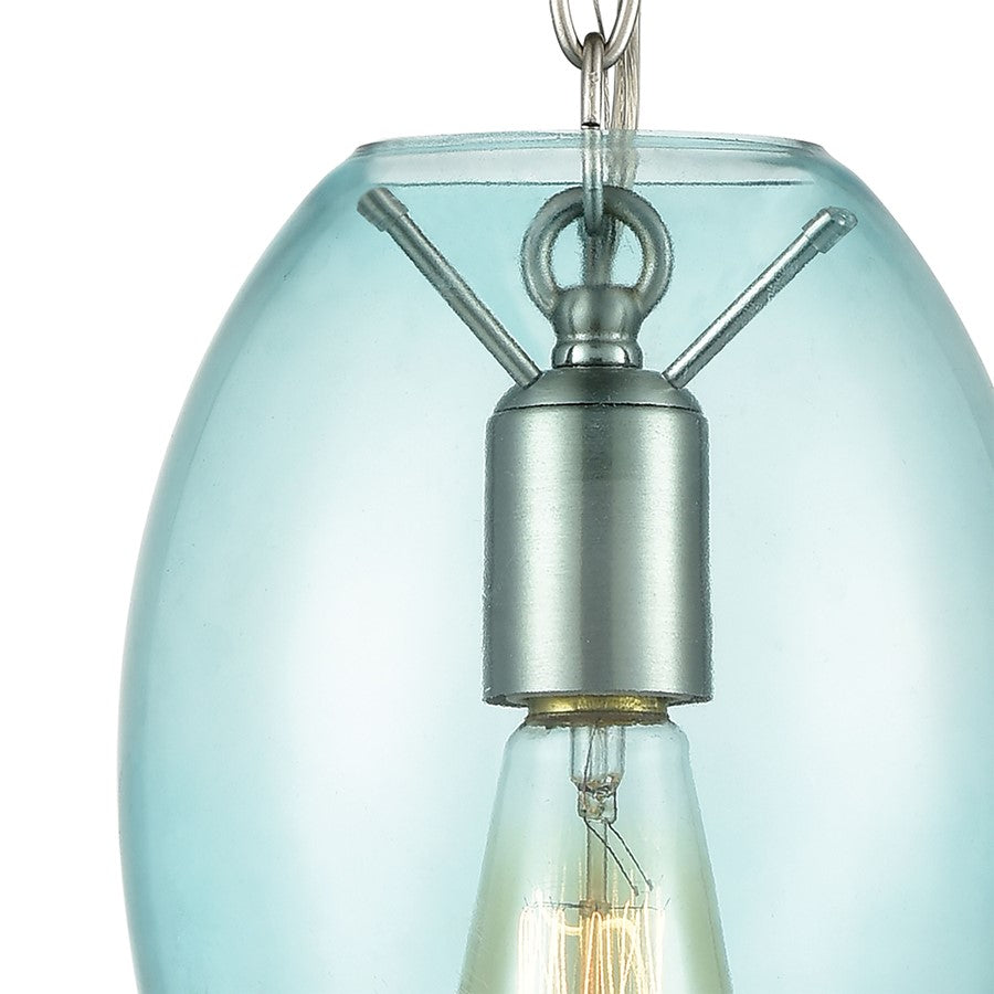 Atlas Lighting Ellipsa 7in 1-Light Mini Pendant | Satin Nickel and Blue Glass | Kitchen Island & Dining Room | 7 x 7 x 10 in | Model CL11578-BL