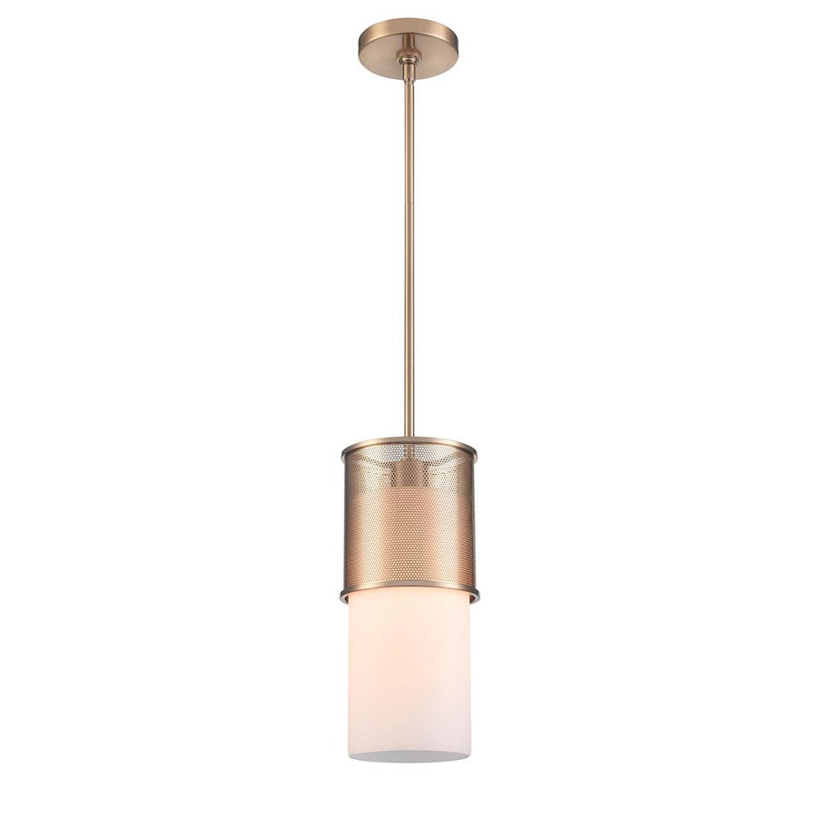 Atlas Lighting Esteem 6in 1-Light Mini Pendant | Aged Brass and White Opal Glass | Kitchen Island & Dining Room | 6 x 6 x 13 in | Model CL11581-BS