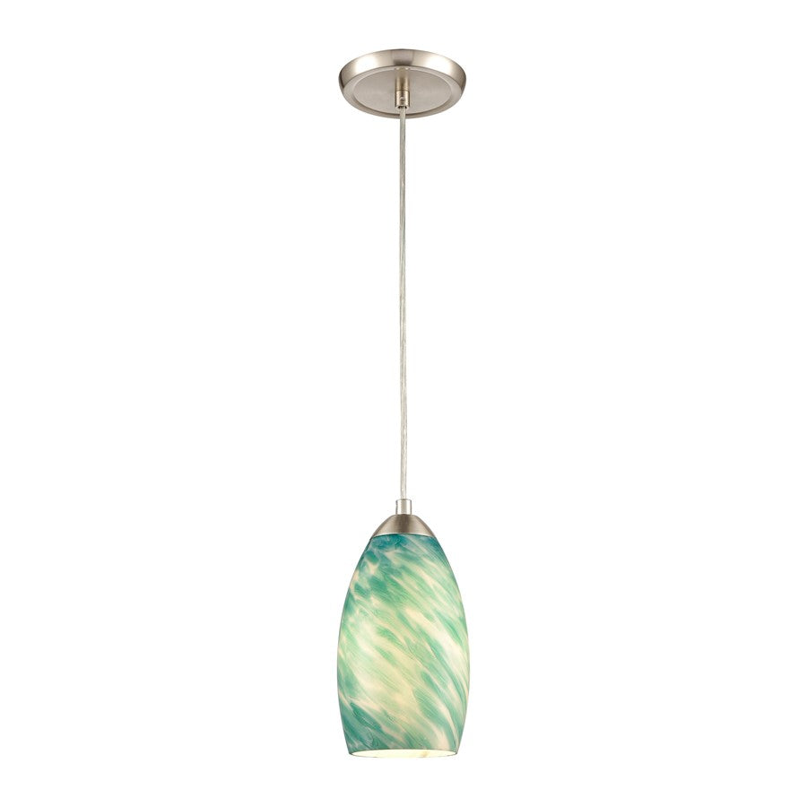 Atlas Lighting Evening Sky 5in 1-Light Mini Pendant | Seafoam Green and Blue Glass with Satin Nickel | Kitchen Island & Dining | Model CL11582-GN