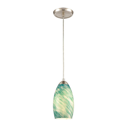 Atlas Lighting Evening Sky 5in 1-Light Mini Pendant | Seafoam Green and Blue Glass with Satin Nickel | Kitchen Island & Dining | Model CL11582-GN