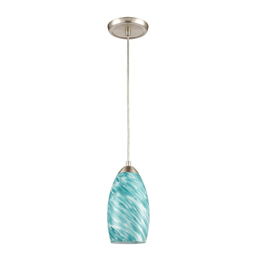Atlas Lighting Evening Sky 5in 1-Light Mini Pendant | Seafoam Green and Blue Glass with Satin Nickel | Kitchen Island & Dining | Model CL11582-GN