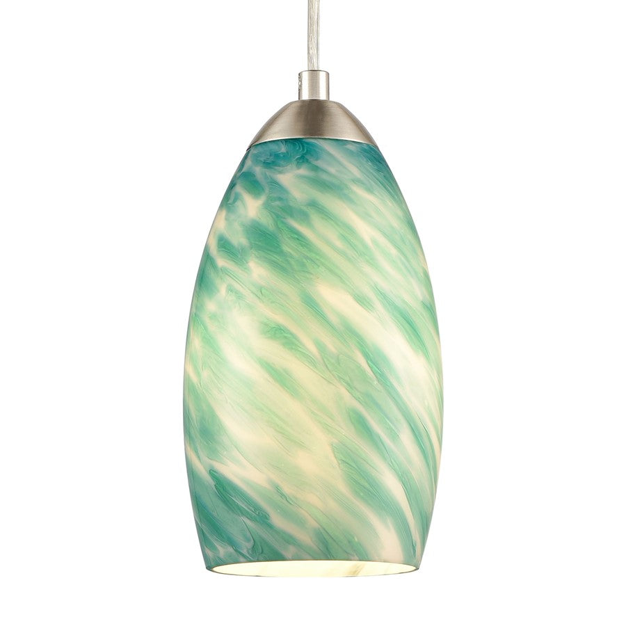 Atlas Lighting Evening Sky 5in 1-Light Mini Pendant | Seafoam Green and Blue Glass with Satin Nickel | Kitchen Island & Dining | Model CL11582-GN