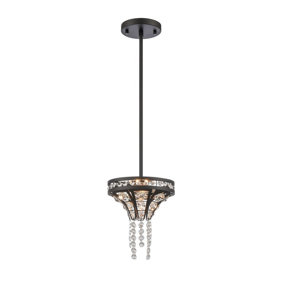 Atlas Lighting Fantania 8in 2-Light Mini Pendant | Traditional Matte Black and Clear Crystal | Kitchen Island & Dining Room | Model CL11584-BK