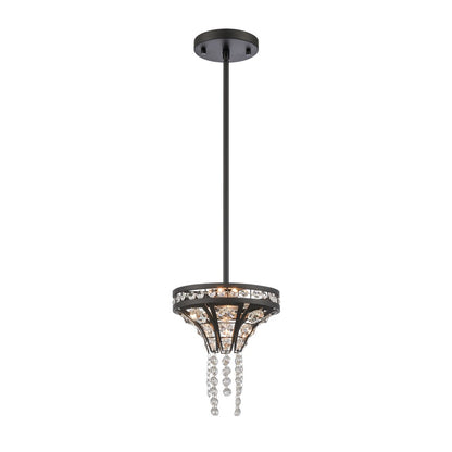 Atlas Lighting Fantania 8in 2-Light Mini Pendant | Traditional Matte Black and Clear Crystal | Kitchen Island & Dining Room | Model CL11584-BK
