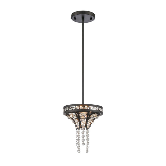 Atlas Lighting Fantania 8in 2-Light Mini Pendant | Traditional Matte Black and Clear Crystal | Kitchen Island & Dining Room | Model CL11584-BK