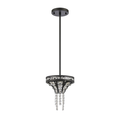 Atlas Lighting Fantania 8in 2-Light Mini Pendant | Traditional Matte Black and Clear Crystal | Kitchen Island & Dining Room | Model CL11584-BK