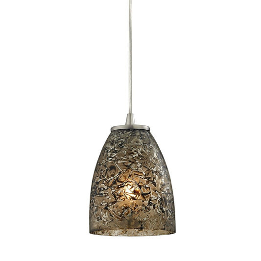 Atlas Lighting Fissure 5in 1-Light Pendant | Transitional Smoke Glass and Satin Nickel | Kitchen Island & Dining Room | Model CL11586-GY