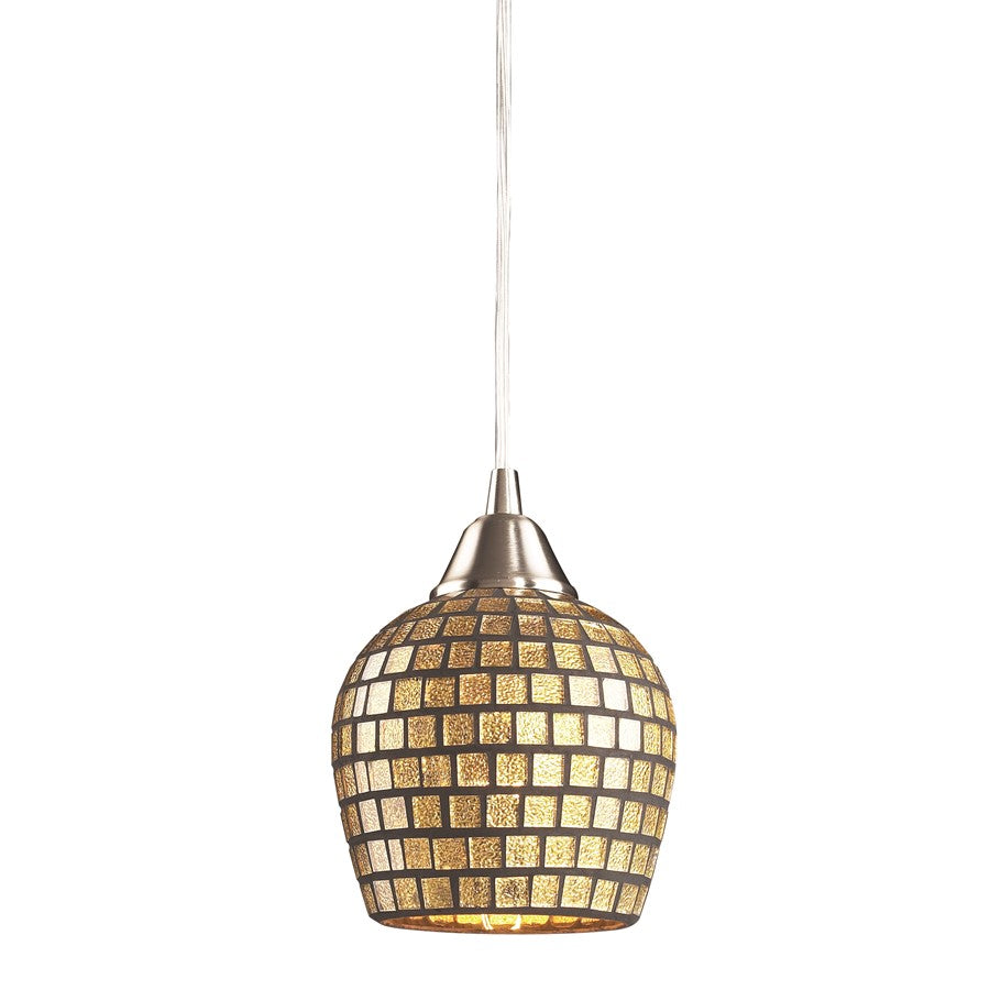 Atlas Lighting Fusion 5in 1-Light Pendant | Transitional Gold Mosaic Glass and Satin Nickel | Kitchen Island & Dining Room | Model CL11591-GD