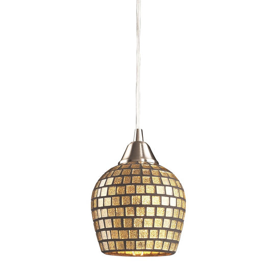 Atlas Lighting Fusion 5in 1-Light Pendant | Transitional Gold Mosaic Glass and Satin Nickel | Kitchen Island & Dining Room | Model CL11591-GD