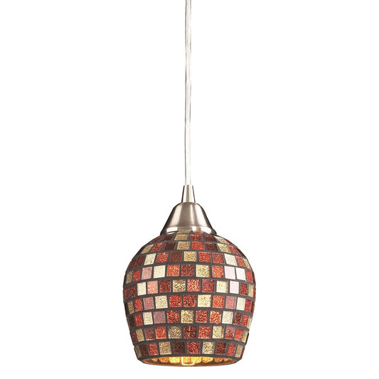 Atlas Lighting Fusion 5in 1-Light Pendant | Transitional Multicolor Mosaic Glass and Satin Nickel | Kitchen Island & Dining Room | Model CL11591-RD