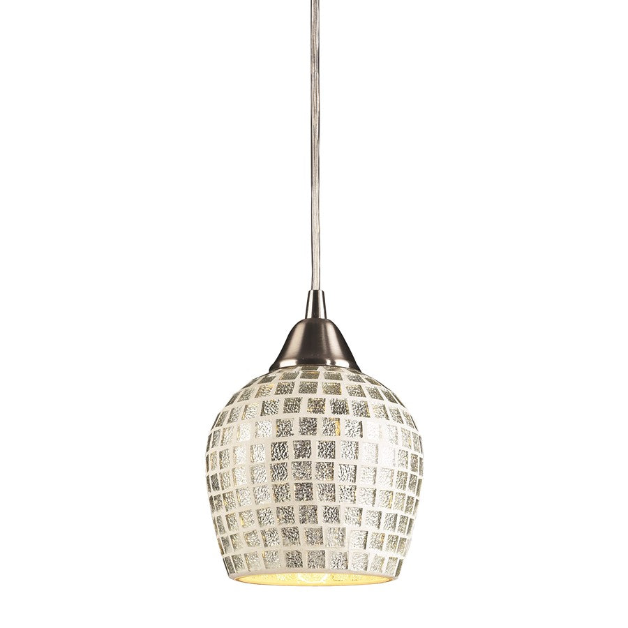 Atlas Lighting Fusion 5in 1-Light Pendant | Transitional Silver Mosaic Glass and Satin Nickel | Kitchen Island & Dining Room | Model CL11591-SV