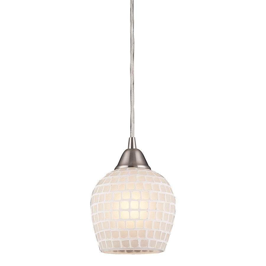 Atlas Lighting Fusion 5in 1-Light Pendant | Transitional White Mosaic Glass and Satin Nickel | Kitchen Island & Dining Room | Model CL11591-WH