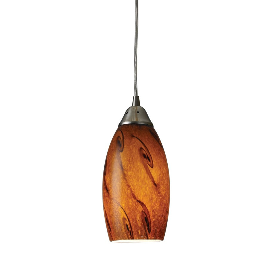 Atlas Lighting Galaxy 5in 1-Light Pendant | Transitional Satin Nickel and Brown Glass | Kitchen Island & Dining Room | 5 x 5 x 9 in | Model CL11593-BN