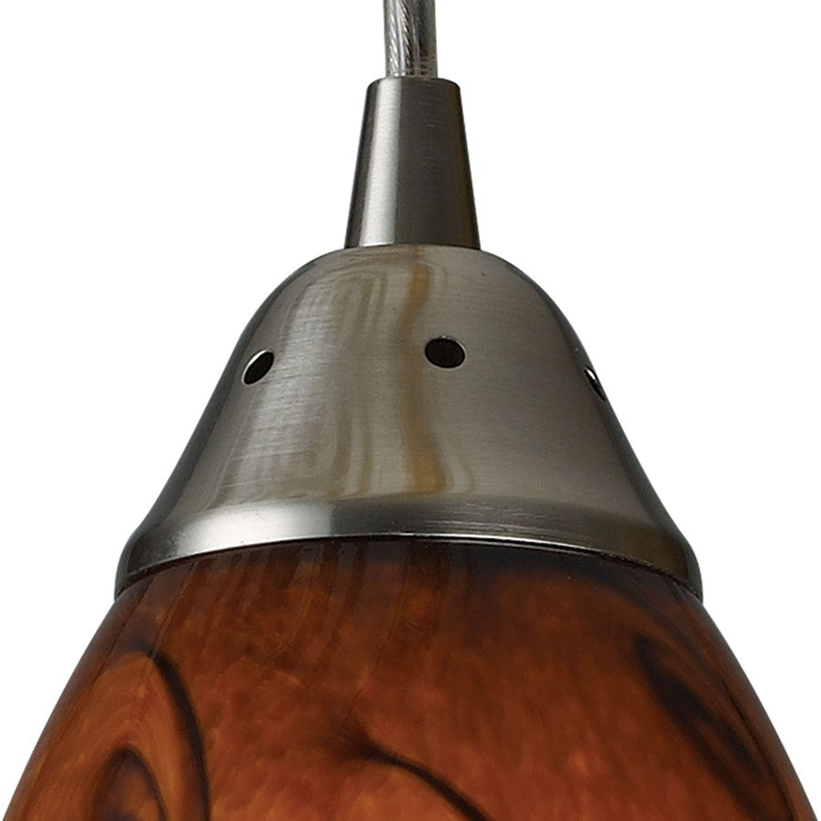 Atlas Lighting Galaxy 5in 1-Light Pendant | Transitional Satin Nickel and Brown Glass | Kitchen Island & Dining Room | 5 x 5 x 9 in | Model CL11593-BN