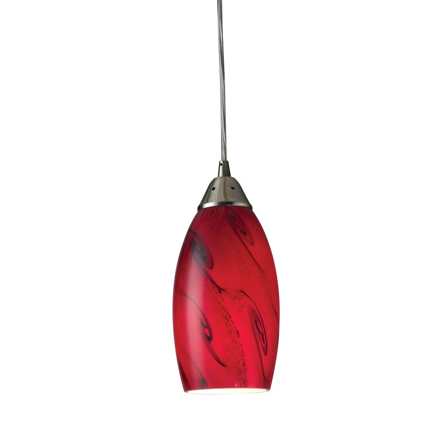 Atlas Lighting Galaxy 5in 1-Light Pendant | Transitional Satin Nickel and Red Glass | Kitchen Island & Dining Room | 5 x 5 x 9 in | Model CL11594-RD