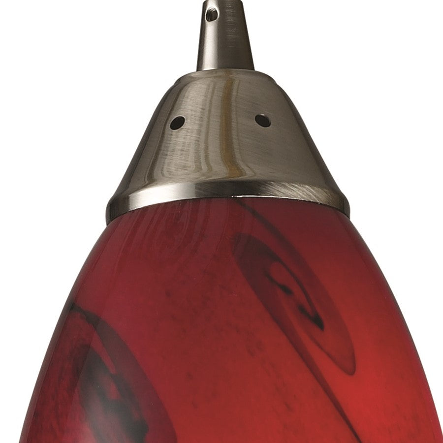 Atlas Lighting Galaxy 5in 1-Light Pendant | Transitional Satin Nickel and Red Glass | Kitchen Island & Dining Room | 5 x 5 x 9 in | Model CL11594-RD