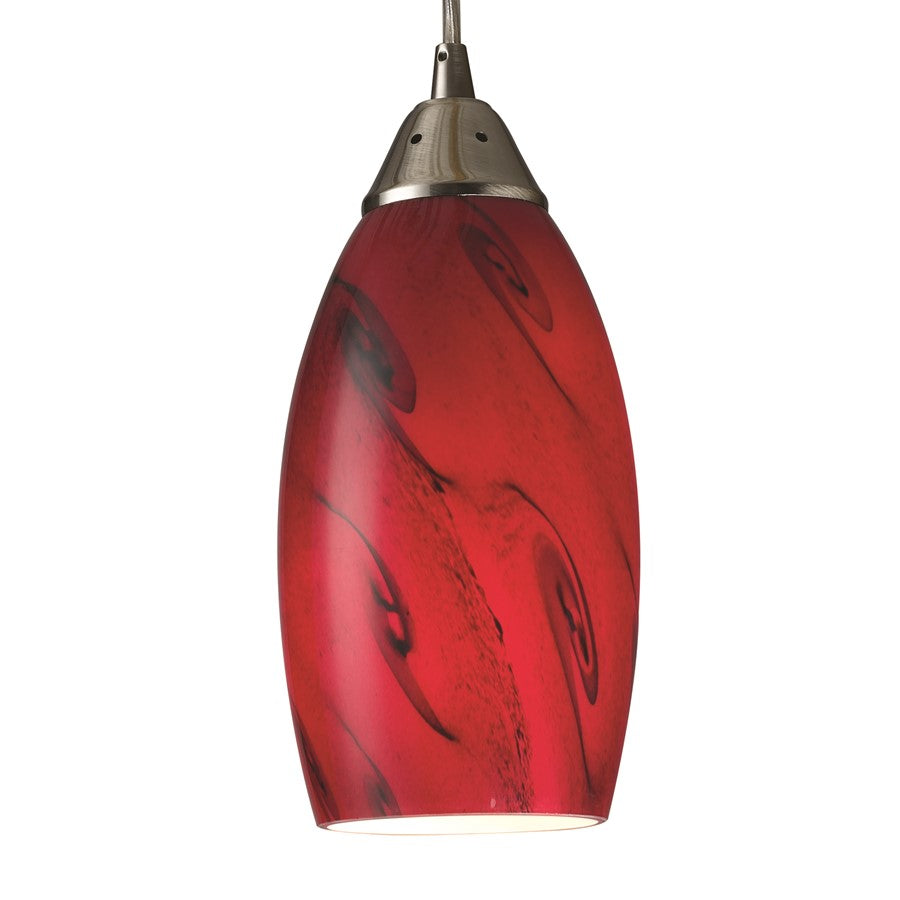 Atlas Lighting Galaxy 5in 1-Light Pendant | Transitional Satin Nickel and Red Glass | Kitchen Island & Dining Room | 5 x 5 x 9 in | Model CL11594-RD