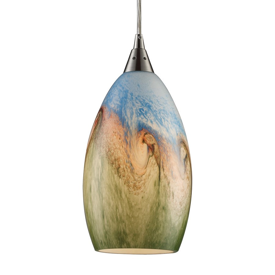 Atlas Lighting Geologic 6in 1-Light Pendant | Transitional Satin Nickel and Multicolor Glass | Kitchen Island & Dining Room | Model CL11596-MU