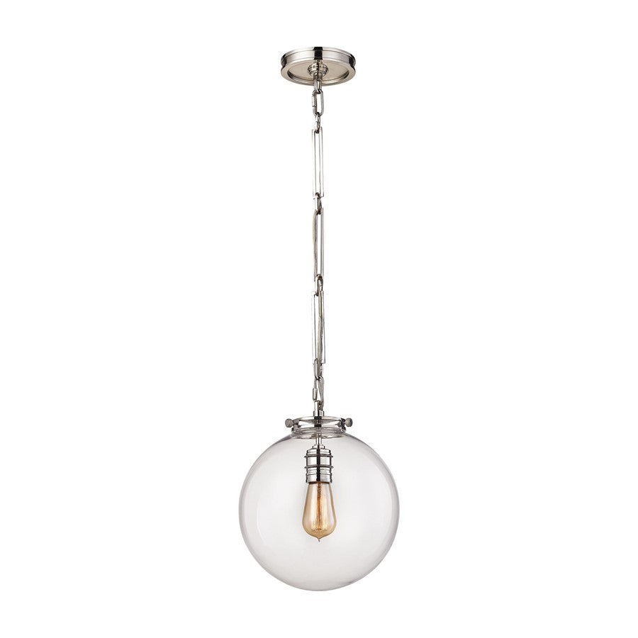 Atlas Lighting Gramercy 11in 1-Light Mini Pendant | Transitional Polished Nickel and Clear Glass | Kitchen Island & Dining Room | Model CL11598-NK