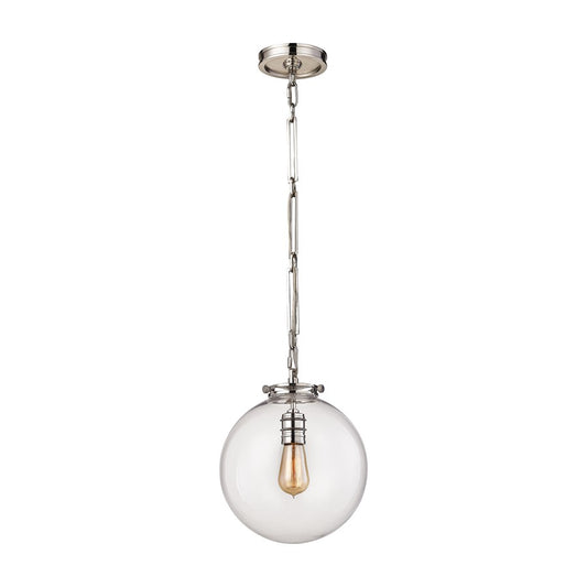 Atlas Lighting Gramercy 11in 1-Light Mini Pendant | Transitional Polished Nickel and Clear Glass | Kitchen Island & Dining Room | Model CL11598-NK