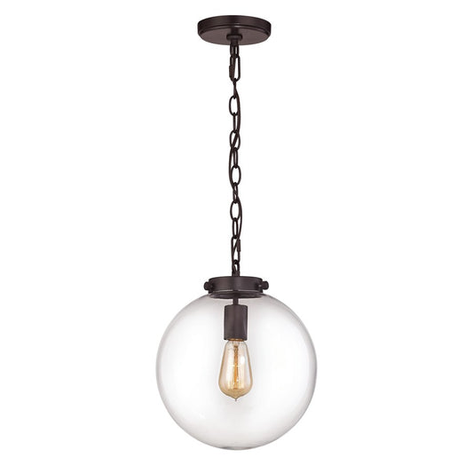 Atlas Lighting Gramercy 11in 1-Light Mini Pendant | Transitional Oil Rubbed Bronze and Clear Glass | Kitchen Island & Dining Room | Model CL11599-BZ