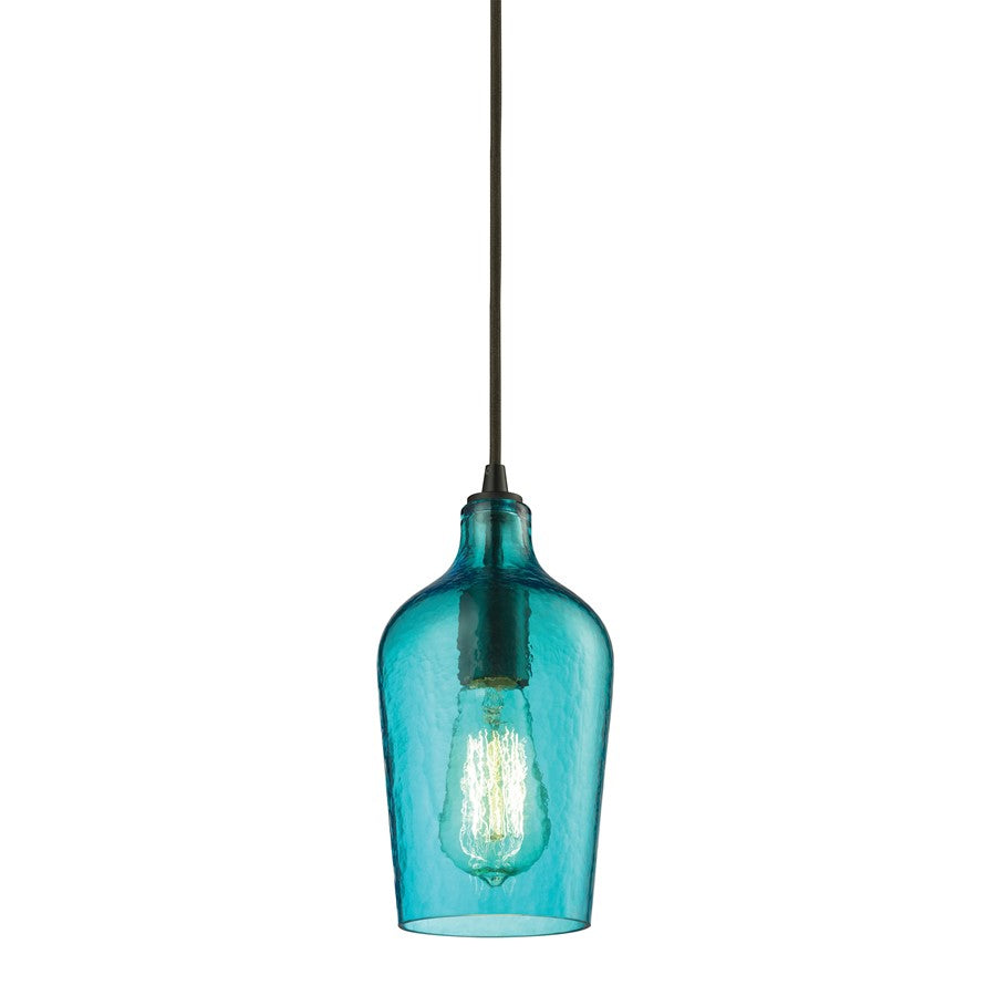 Atlas Lighting Hammered Glass 5in 1-Light Pendant | Transitional Aqua Glass and Oil Rubbed Bronze | Kitchen Island & Dining Room | Model CL11602-BL