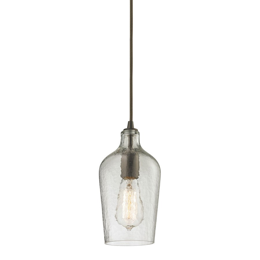 Atlas Lighting Hammered Glass 5in 1-Light Pendant | Transitional Clear Glass and Oil Rubbed Bronze | Kitchen Island & Dining Room | Model CL11602-CL