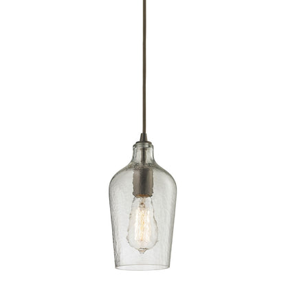 Atlas Lighting Hammered Glass 5in 1-Light Pendant | Transitional Clear Glass and Oil Rubbed Bronze | Kitchen Island & Dining Room | Model CL11602-CL