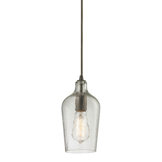 Atlas Lighting Hammered Glass 5in 1-Light Pendant | Transitional Clear Glass and Oil Rubbed Bronze | Kitchen Island & Dining Room | Model CL11602-CL