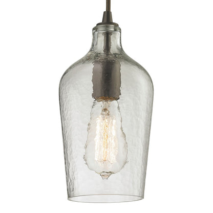 Atlas Lighting Hammered Glass 5in 1-Light Pendant | Transitional Clear Glass and Oil Rubbed Bronze | Kitchen Island & Dining Room | Model CL11602-CL