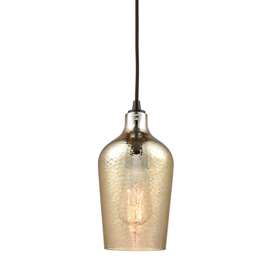 Atlas Lighting Hammered Glass 5in 1-Light Pendant | Transitional Champagne Gold and Amber Glass | Kitchen Island & Dining Room | Model CL11602-GD