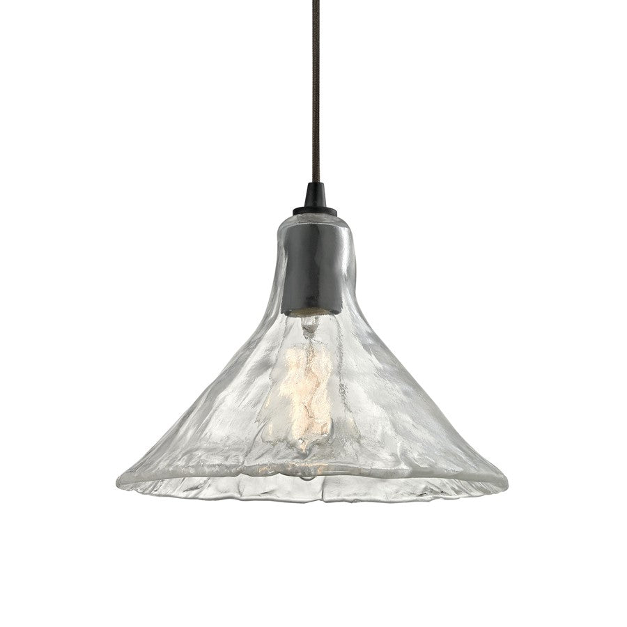 Atlas Lighting Hand Formed Glass 10in 1-Light Mini Pendant | Transitional Oil Rubbed Bronze and Clear Textured Glass | Kitchen | Model CL11603-BZ