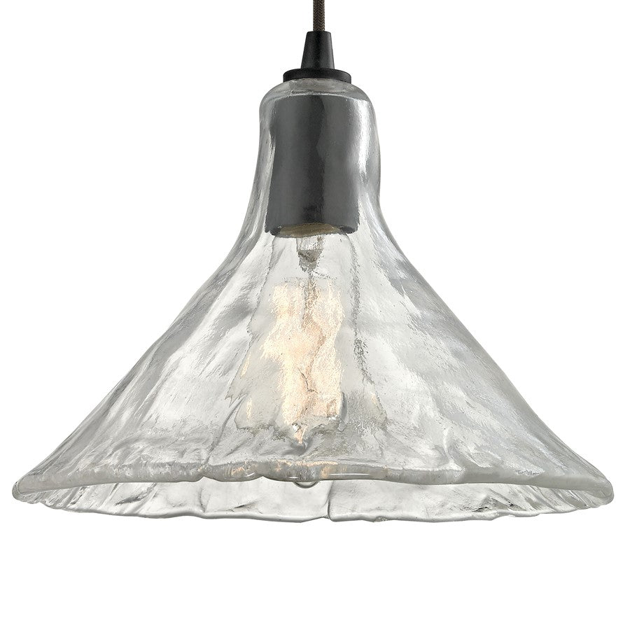 Atlas Lighting Hand Formed Glass 10in 1-Light Mini Pendant | Transitional Oil Rubbed Bronze and Clear Textured Glass | Kitchen | Model CL11603-BZ
