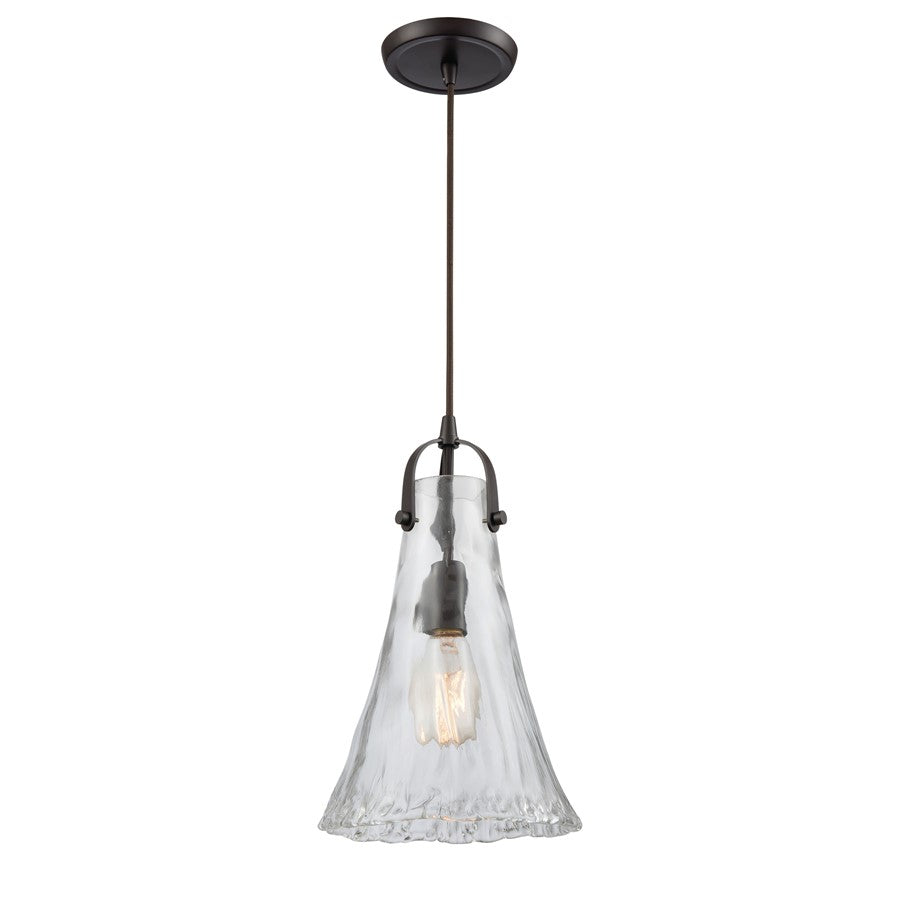 Atlas Lighting Hand Formed Glass 8in 1-Light Mini Pendant | Transitional Oil Rubbed Bronze and Clear Textured Glass | Kitchen | Model CL11604-BZ
